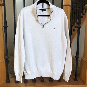 Tommy Hilfiger Big & Tall 1/4 Zip Pull Over Cream Sweater Mens XXL